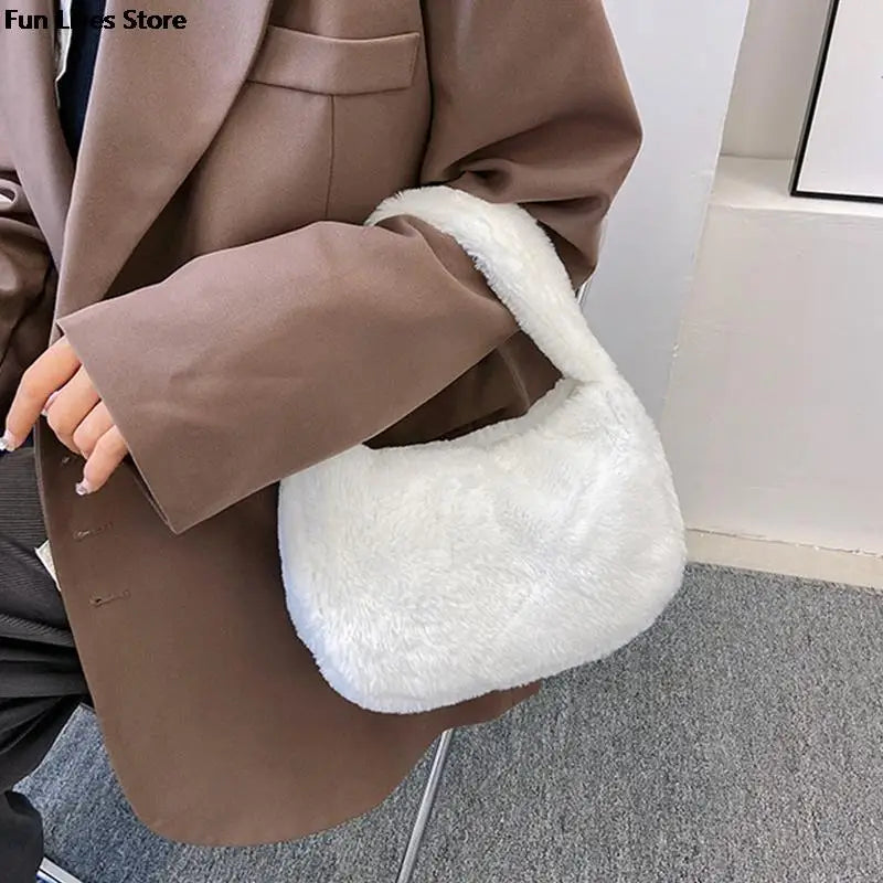 Soft Plush Handbags Women Winter Warm Shoulder Bags Phone Money Storage Purse