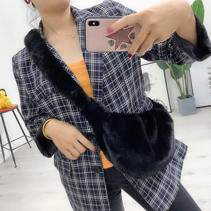 Soft Plush Crossbody Hobos Bag Women Shoulder Faux Fur Messenger Lady Tote