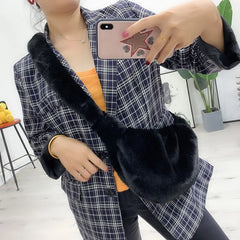 Soft Plush Crossbody Hobos Bag Women Shoulder Faux Fur Messenger Lady Tote