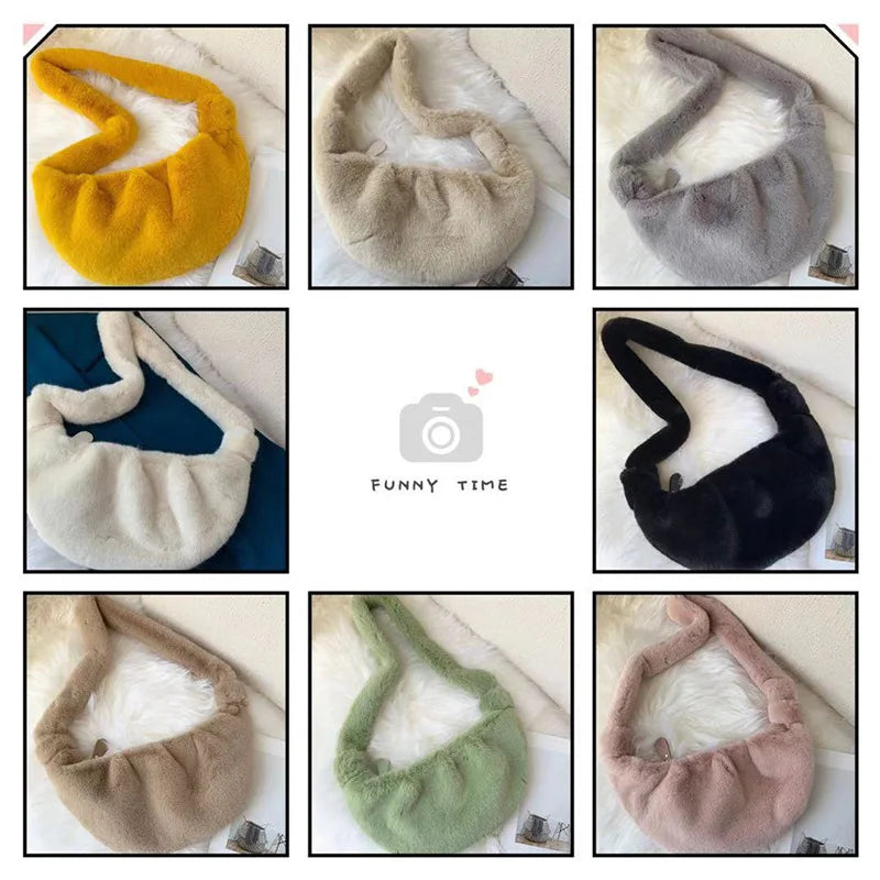 Soft Plush Crossbody Hobos Bag Women Shoulder Faux Fur Messenger Lady Tote