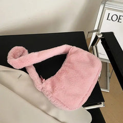 Soft Plush Hobos Shoulder Bags Furry Clutch Purse Handbag