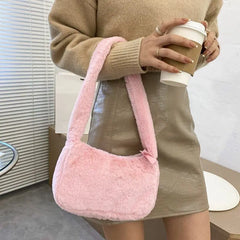 Soft Plush Hobos Shoulder Bags Furry Clutch Purse Handbag