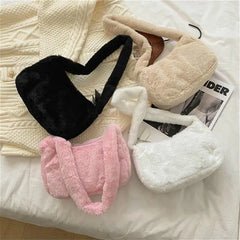 Soft Plush Hobos Shoulder Bags Furry Clutch Purse Handbag