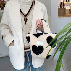 Japanese Plush Handbag Love Heart Shoulder Bag Winter Large Capacity