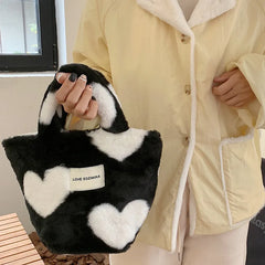 Japanese Plush Handbag Love Heart Shoulder Bag Winter Large Capacity