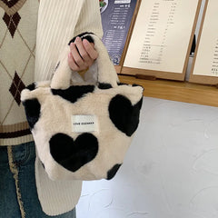 Japanese Plush Handbag Love Heart Shoulder Bag Winter Large Capacity