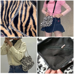 Leopard Pattern Crossbody Bag Furry Ladies Chain Small Shoulder