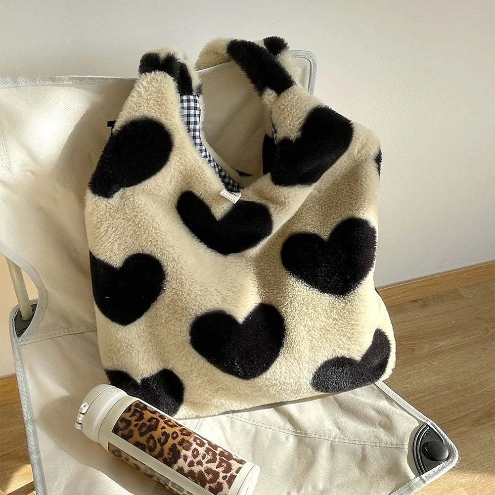 Plush Shoulder Bag Love Heart Fluffy Book Bags