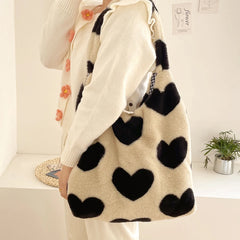 Plush Shoulder Bag Love Heart Fluffy Book Bags