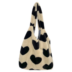 Plush Shoulder Bag Love Heart Fluffy Book Bags