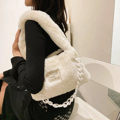 Fluffy Plush Shoulder Bag Winter Handbag Chain Faux Fur Hand Warmers