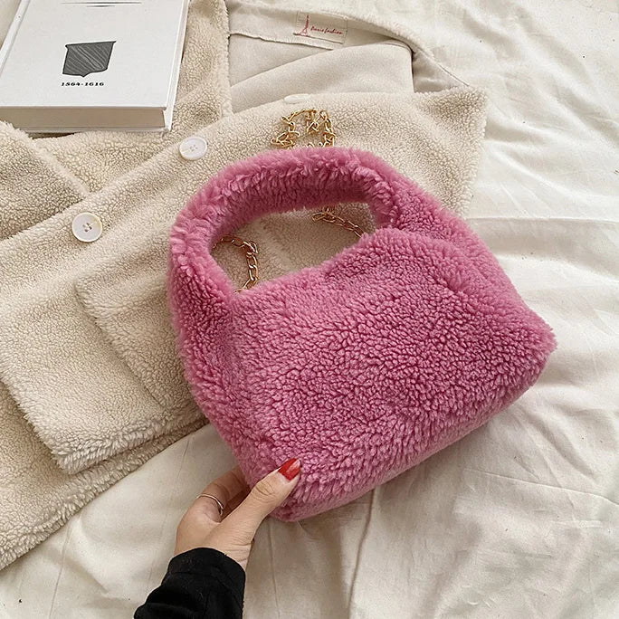Soft Plush Warm Bags Autumn Winter Lamb Wool Small Hobo Bag Faux Fur Handbag