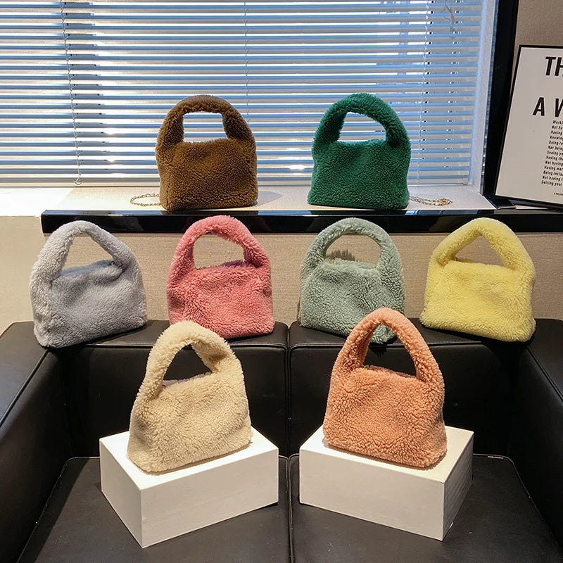 Soft Plush Warm Bags Autumn Winter Lamb Wool Small Hobo Bag Faux Fur Handbag