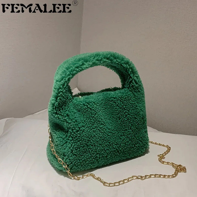 Soft Plush Warm Bags Autumn Winter Lamb Wool Small Hobo Bag Faux Fur Handbag
