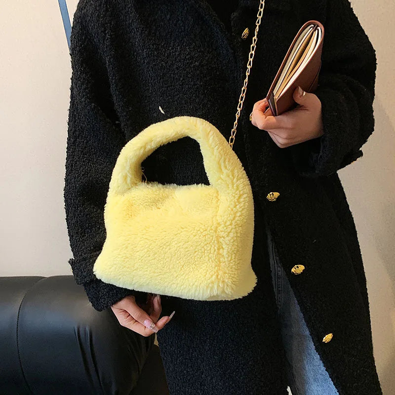 Soft Plush Warm Bags Autumn Winter Lamb Wool Small Hobo Bag Faux Fur Handbag