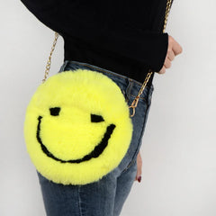 Soft Plush Women Chain Shoulder Bags Faux Fur Smiley Ladies Small Crossbody Bag