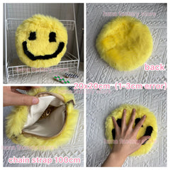 Soft Plush Women Chain Shoulder Bags Faux Fur Smiley Ladies Small Crossbody Bag