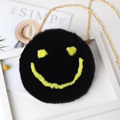 Soft Plush Women Chain Shoulder Bags Faux Fur Smiley Ladies Small Crossbody Bag