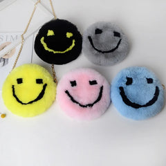 Soft Plush Women Chain Shoulder Bags Faux Fur Smiley Ladies Small Crossbody Bag