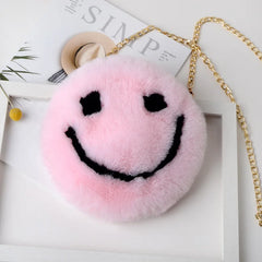 Soft Plush Women Chain Shoulder Bags Faux Fur Smiley Ladies Small Crossbody Bag