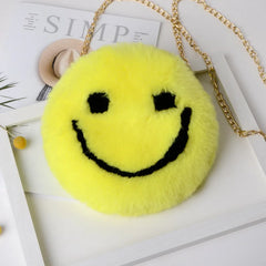 Soft Plush Women Chain Shoulder Bags Faux Fur Smiley Ladies Small Crossbody Bag
