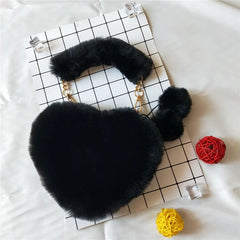 Plush Women's Heart Shaped Shoulder Bag Clutch Purse Handbags Faux Fur Winter