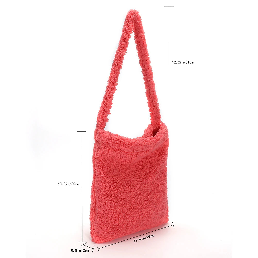 Plush Wool Fleece Shoulder Bag for Women Girls Winter Handbag Large Capacity