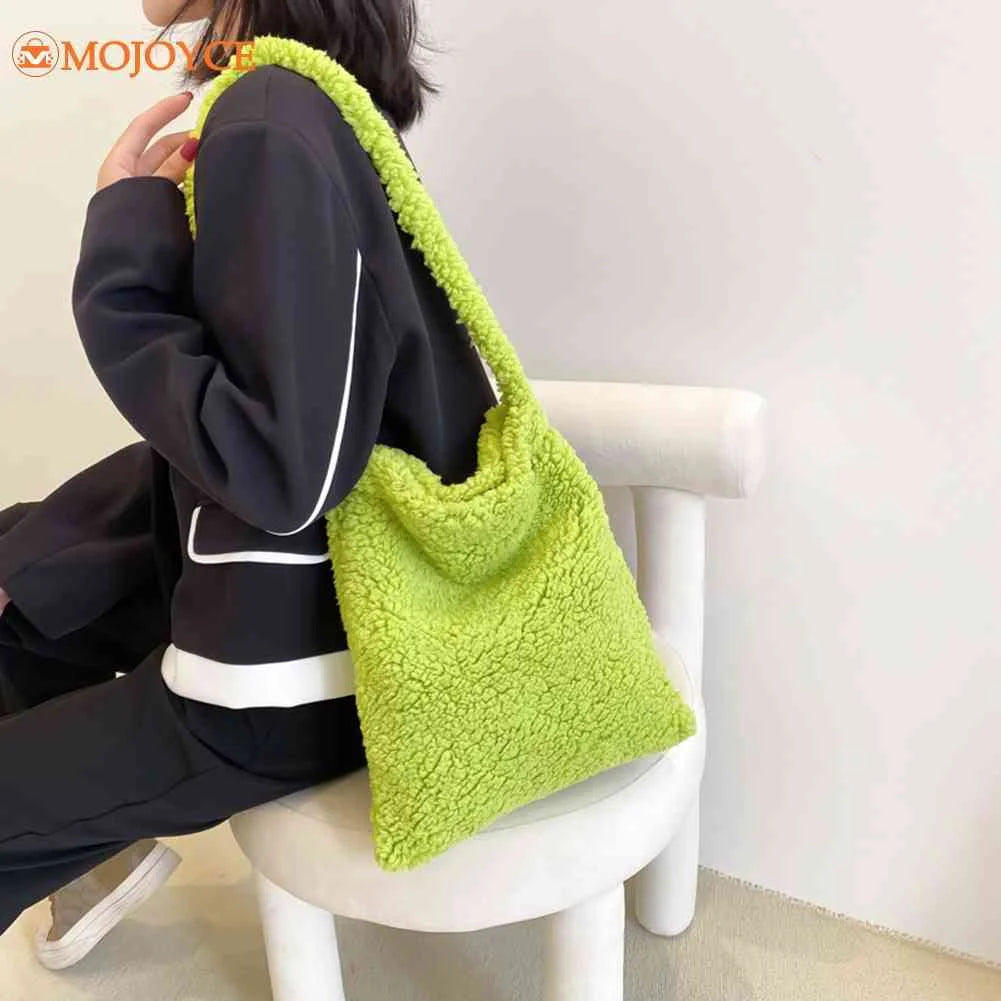 Plush Wool Fleece Shoulder Bag for Women Girls Winter Handbag Large Capacity