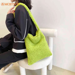Plush Wool Fleece Shoulder Bag for Women Girls Winter Handbag Large Capacity