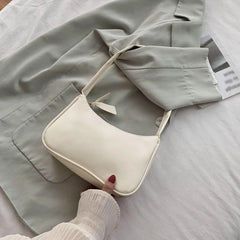 Soft PU Leather Women Purple Underarm Bag Retro Solid Ladies Baguette Handbags
