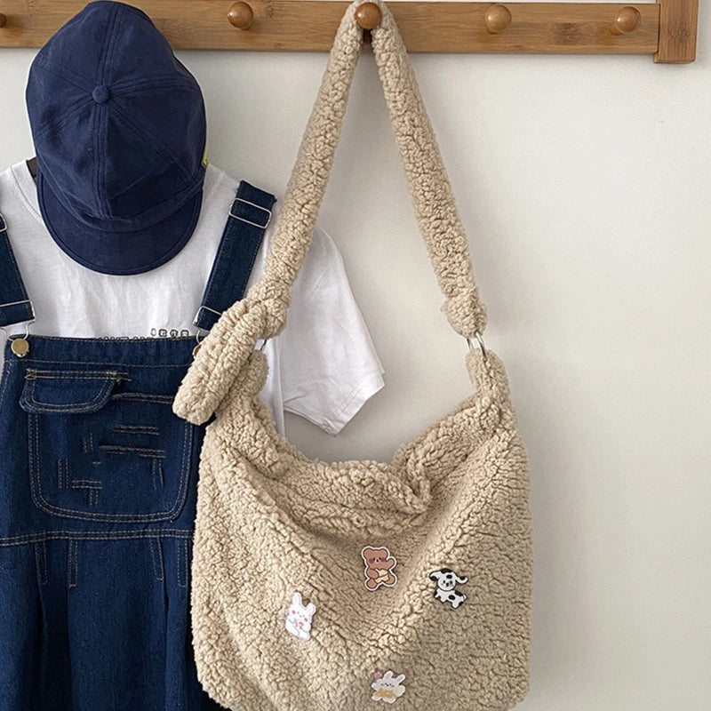 Plush Handbag Cartoon Tote Bag Furry Shopping Bag Messenger Bag