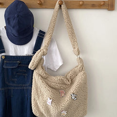 Plush Handbag Cartoon Tote Bag Furry Shopping Bag Messenger Bag