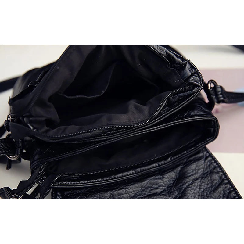Soft Wash PU Leather Shoulder Bag for Women Rivet Handbag Crossbody Purse