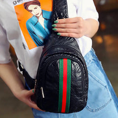 Soft Leather Women's Bag Travel Strip Chest Bag Teens Female Shoulder Bags