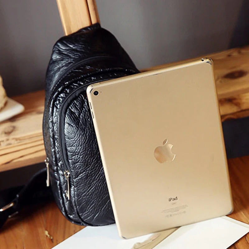Soft Leather Women's Bag Travel Strip Chest Bag Teens Female Shoulder Bags