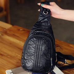 Soft Leather Women's Bag Travel Strip Chest Bag Teens Female Shoulder Bags