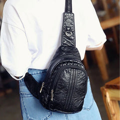 Soft Leather Women's Bag Travel Strip Chest Bag Teens Female Shoulder Bags