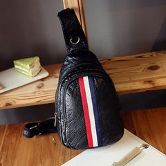 Soft Leather Women's Bag Travel Strip Chest Bag Teens Female Shoulder Bags