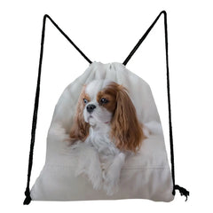Portable Drawstring Backpack Charles Spaniel Dog Print Shoes Bag