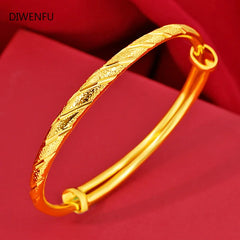 14K Yellow Bangles for Women Wedding Pulseira Feminina Bizuteria Bangles