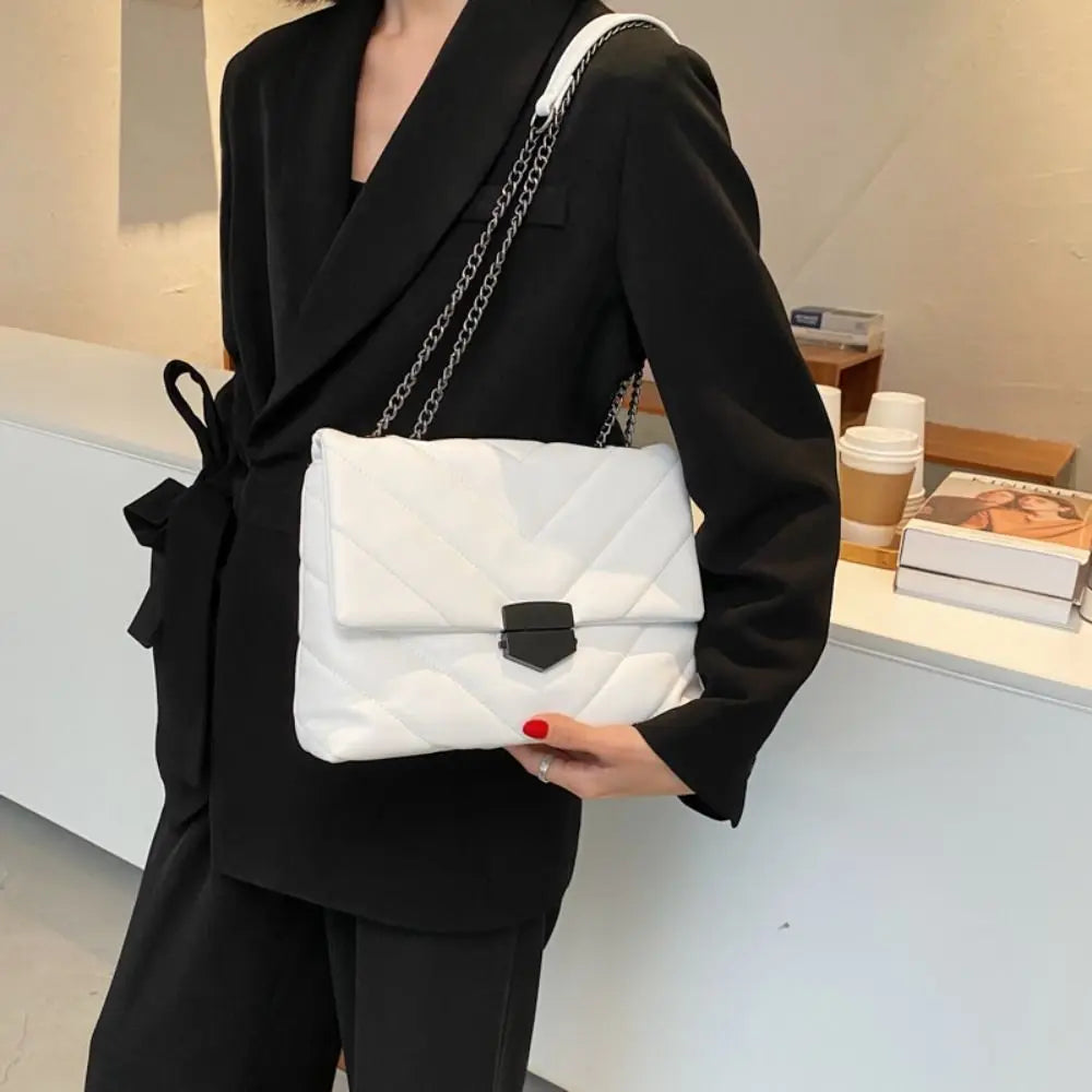 Casual Chain Crossbody Bag Women Shoulder Bag PU Leather Messenger