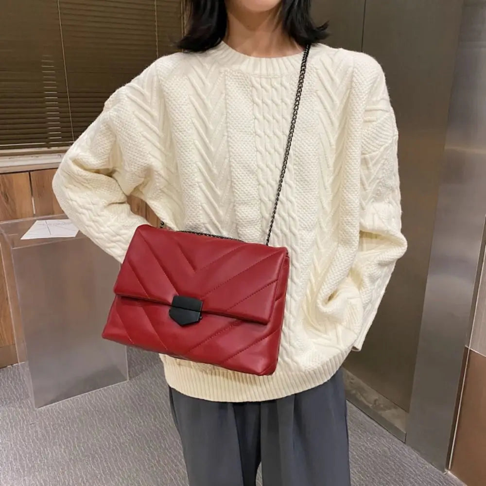 Casual Chain Crossbody Bag Women Shoulder Bag PU Leather Messenger