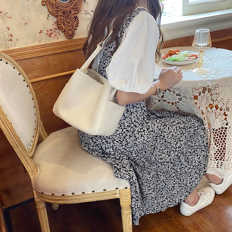 Solid Bucket Shoulder Bag Female PU Leather Shoulder Messenger Bag Lady Handbag