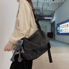 Solid Canvas Bag Harajuku Youth Messenger Shoulder Crossbody Bag