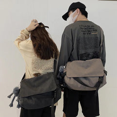 Solid Canvas Bag Harajuku Youth Messenger Shoulder Crossbody Bag