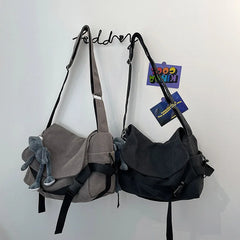 Solid Canvas Bag Harajuku Youth Messenger Shoulder Crossbody Bag