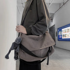 Solid Canvas Bag Harajuku Youth Messenger Shoulder Crossbody Bag