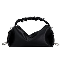 Solid Canvas Handbag Women Bag Mini Clutch Purse Metal Chain Small Drum Bag