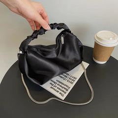 Solid Canvas Handbag Women Bag Mini Clutch Purse Metal Chain Small Drum Bag