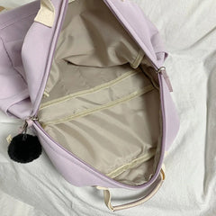 Solid Canvas Women Backpack Double Shoulder Travel Bag